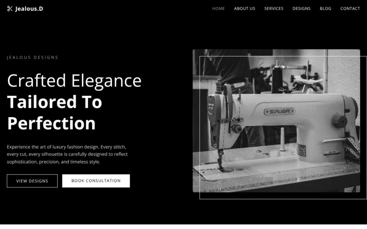 Live application interface for Jealous Designs